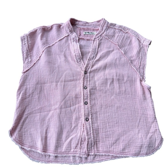 $88 Free People Women's Pink Short-Sleeve Dream Days Blouse Top Size S - Picture 2 of 8